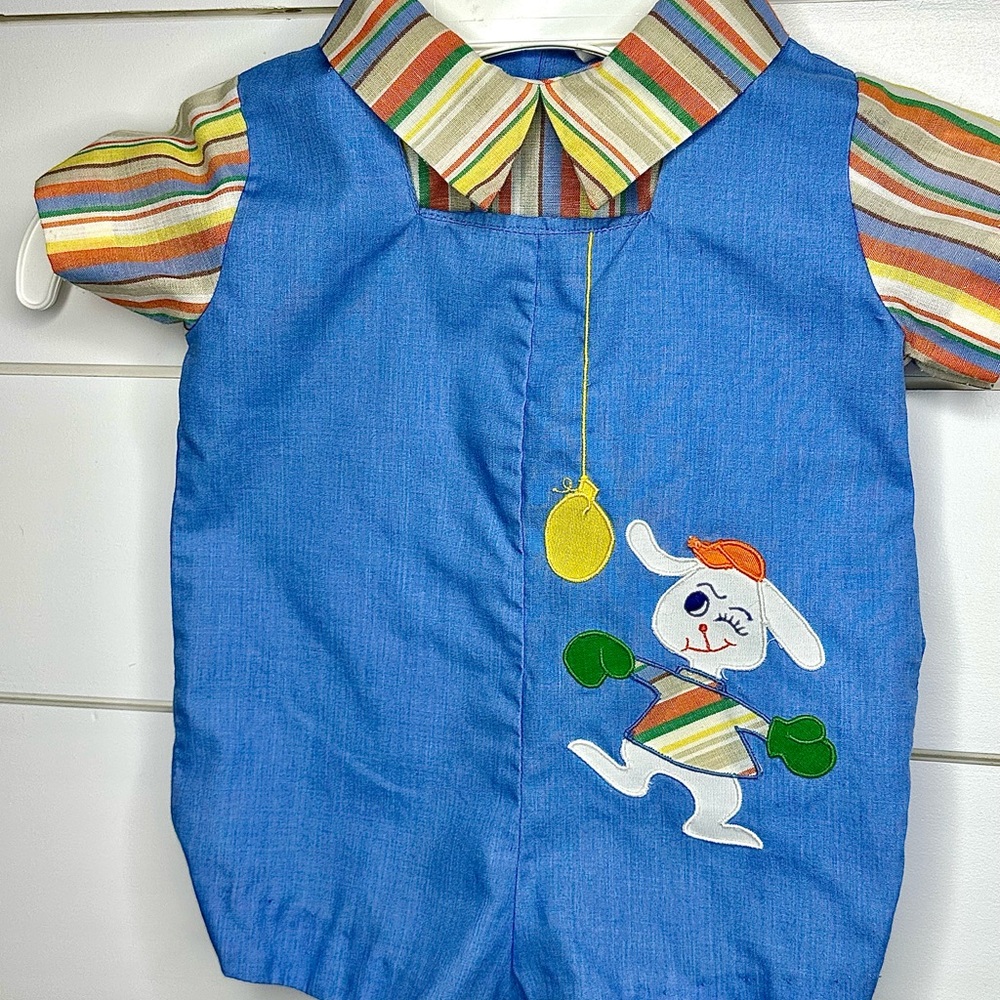 Blue Baby Romper vintage bunny 3-6 months